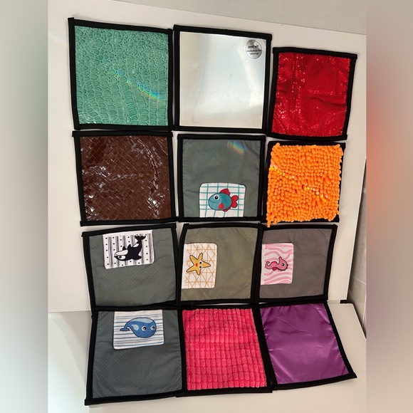 Sensory Mini Mats 6 7/8” x 6 7/8”, Set of 12, Built in Hooks for Hanging - Picture 4 of 13